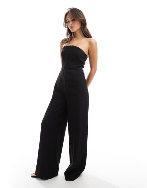 Pimkie - Skræddersyet og sort bandeau-jumpsuit med brede ben