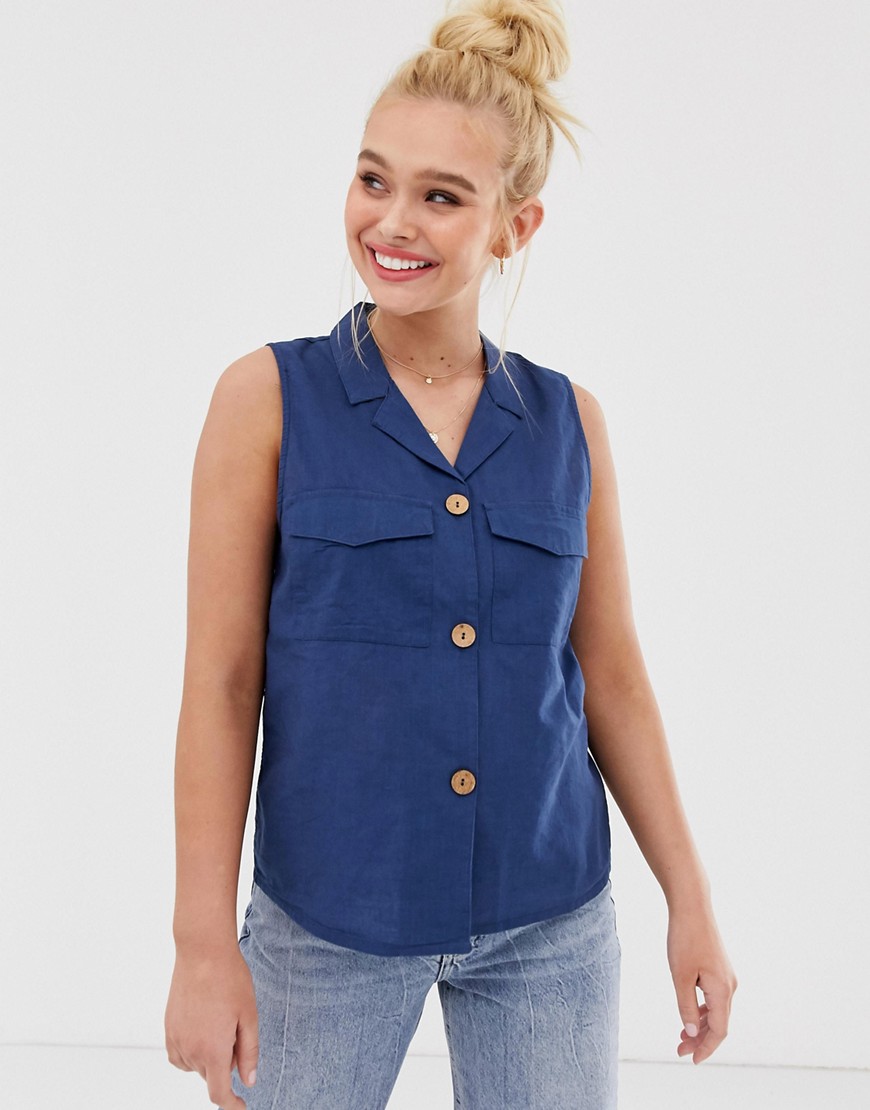 Pimkie sleeveless button front shirt in blue