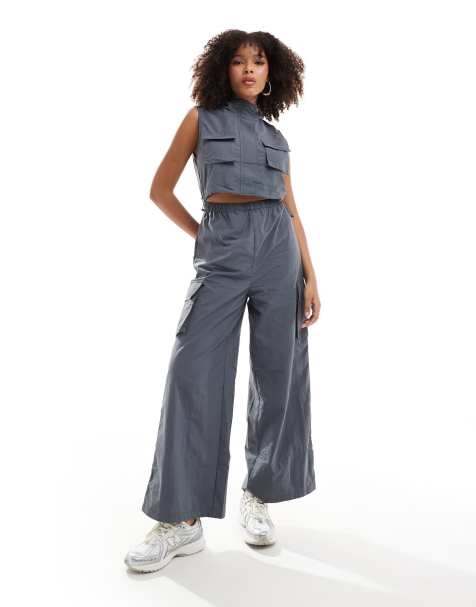 Pimkie sleeveless cut out wide leg utility jumpsuit in charcoal grey - view 1