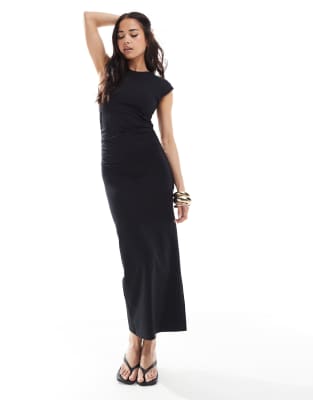 Pimkie slinky ruched waist bodycon maxi dress in black