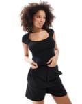 [Pimkie] Pimkie slinky scoop neck cap sleeve top in black XS Black