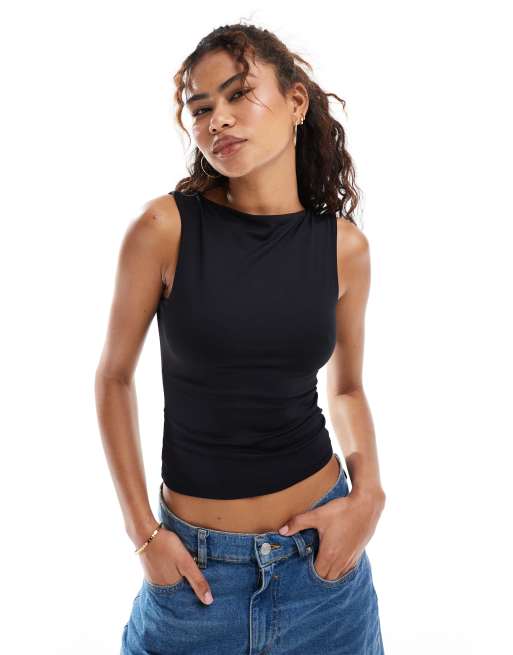 Pimkie slinky straight neck singlet top in black