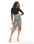 [Pimkie] Pimkie slinky thigh split midi skirt in snake print-Multi 34 Snake print