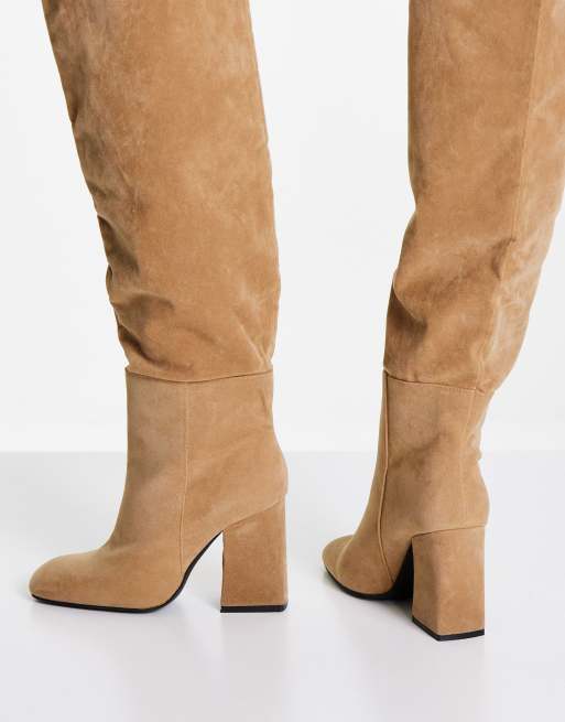 Pimkie slouchy over the knee faux suede boot in beige