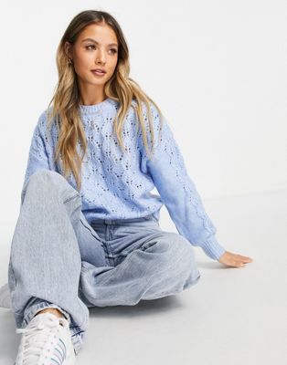 Pimkie soft touch cable knit jumper in blue