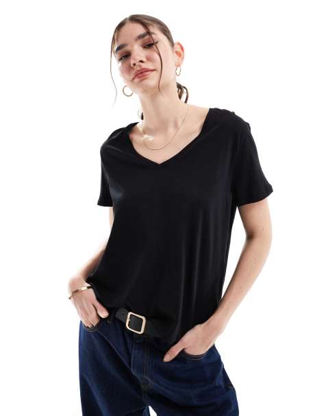 Pimkie - Sort basis-T-shirt med V-hals i bomuld - view 1