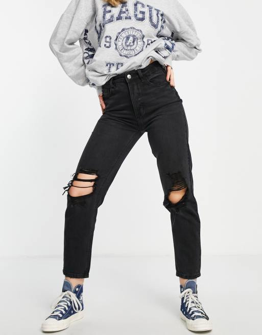 Pimkie - Sorte højtaljede jeans med lige ben og flænser