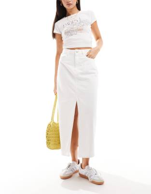 Pimkie Pimkie split detail distressed denim maxi skirt in white