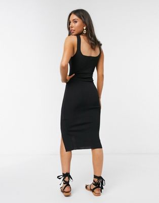 black tight midi dress