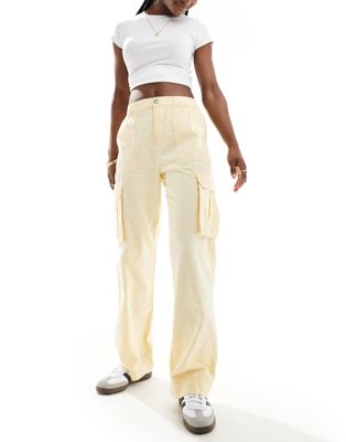 Pimkie straight leg cargo pocket detail trousers in yellow