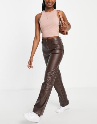 brown faux leather pants