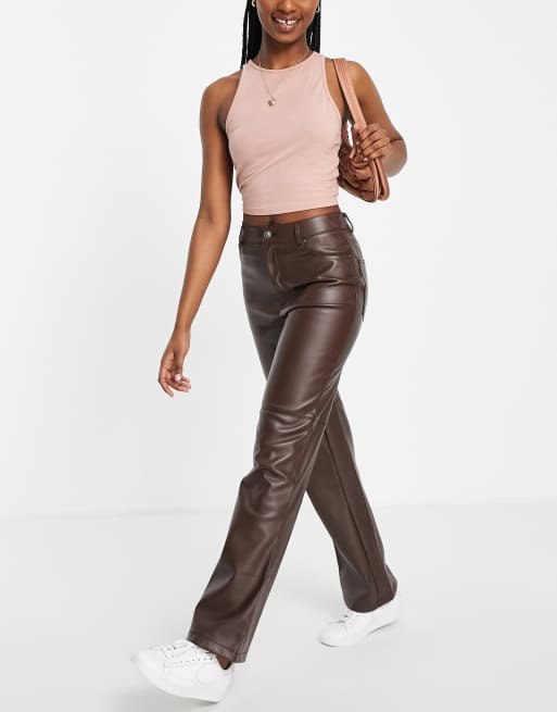 brown leather trousers womens