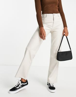 Pimkie straight leg faux leather trousers in ecru - ASOS Price Checker