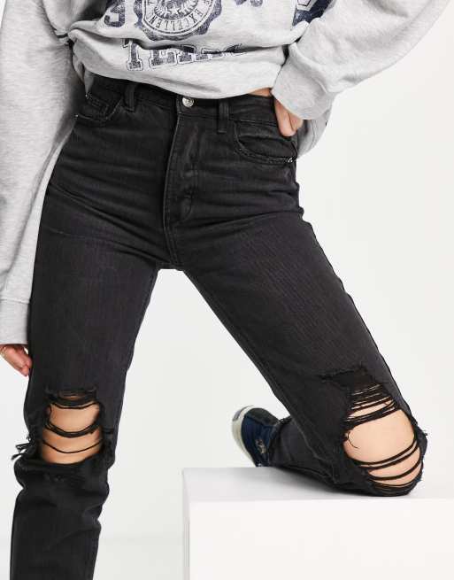 High Waist Straight Leg Ripped Jeans