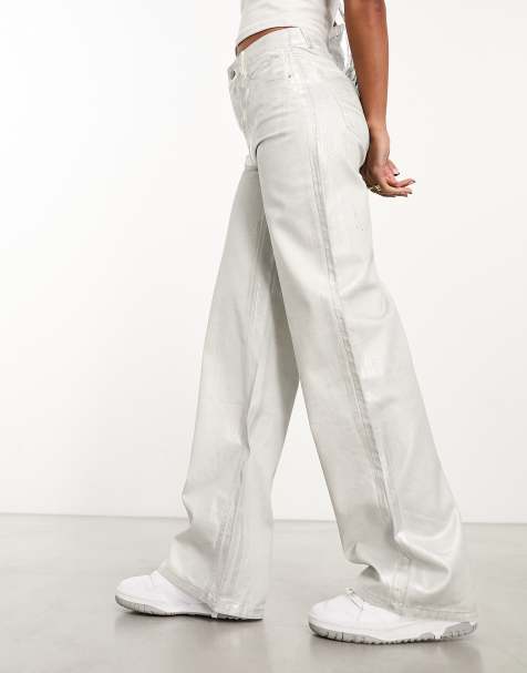 Pimkie straight leg jeans in metallic silver - view 1