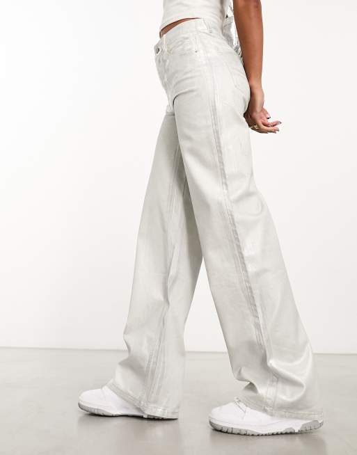 Pimkie straight leg jeans in metallic silver | ASOS