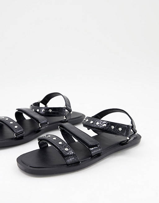 Pimkie strap flat sandals with studs in black