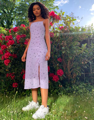 lilac floral midi dress