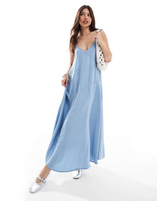 Pimkie strappy v neck midaxi dress in light blue