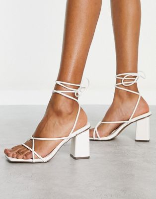 Pimkie strappy wrap around mid heel sandal in white