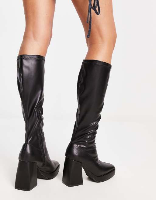 Pimkie stretch knee high boot with platform in black