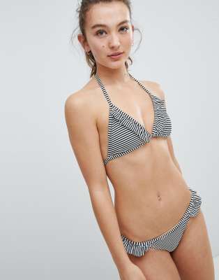 Pimkie Stripe Ruffle Bikini Top-Black