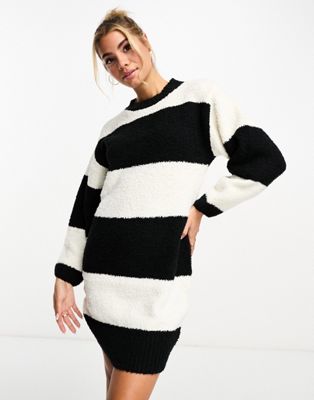 Pimkie striped sweater dress in black and white