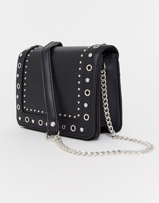 Pimkie studded cross body bag with chain strap in black