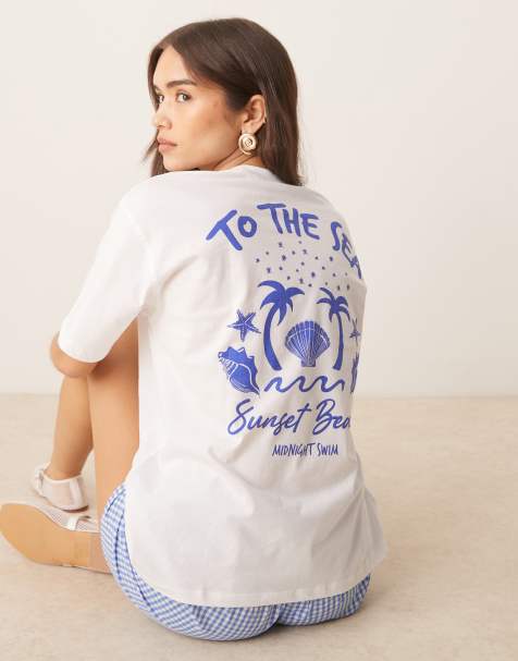 Pimkie summer back graphic oversized t-shirt in white - view 1