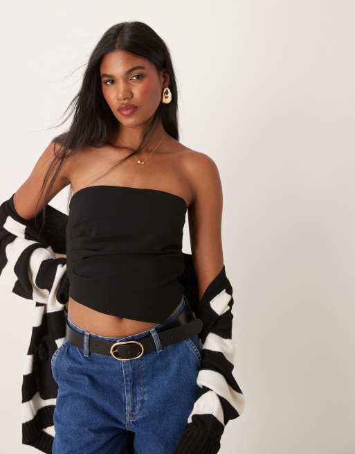 Pimkie – Svart bandeau-topp med asymmetrisk fåll