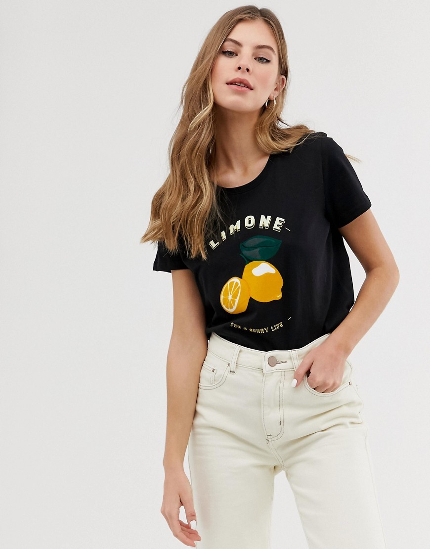 Pimkie – Svart t-shirt med citronmotiv