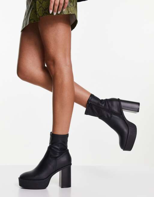 Pimkie – Svarta flatform-boots i 70-talsstil med klack