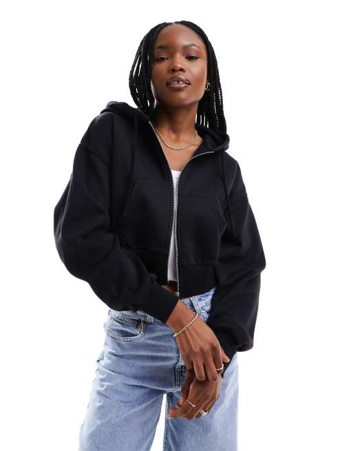 Pimkie Sweat a capuche court et zippe Noir