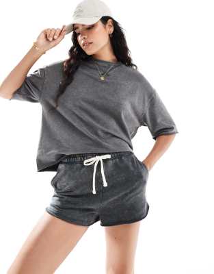 Pimkie sweat drawstring shorts co-ord in dark grey wash