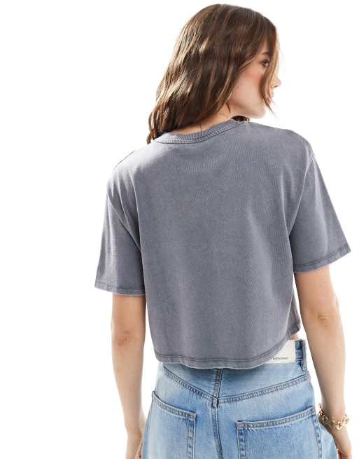 Pimkie - T-shirt crop top - Gris foncé délavé, 4 de 4