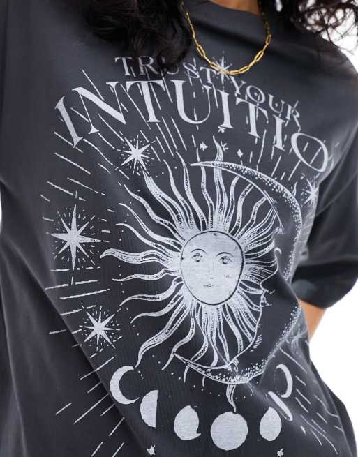 Pimkie - T-shirt grigio slavato con stampa con sole e luna, 2 di 4