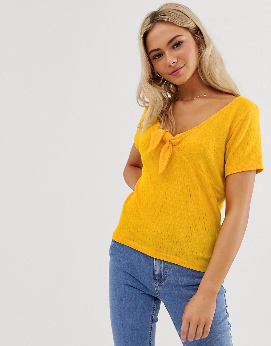 Pimkie - T-shirt met geknoopte voorkant in geel