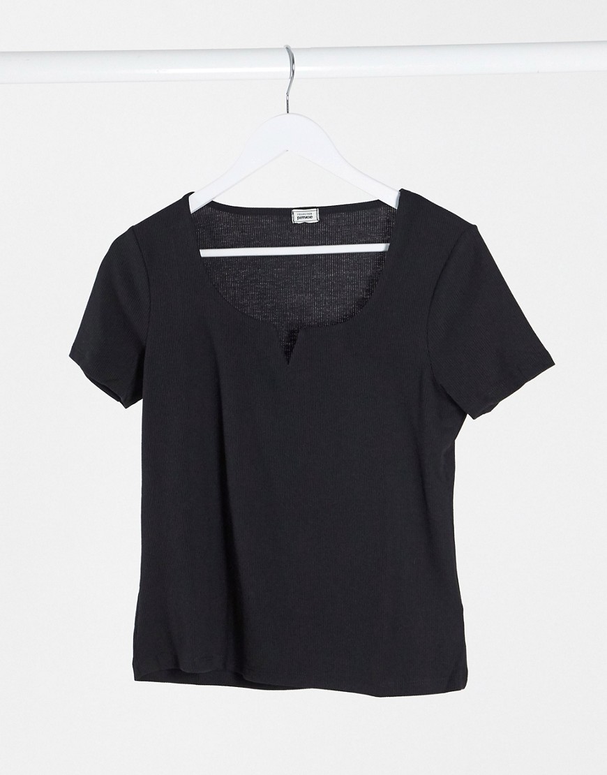 Pimkie - T-shirt met inkeping bij de hals in zwart