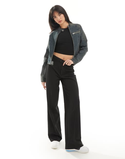 Pimkie – Taillierte Jeans-Bikerjacke mit durchgehendem