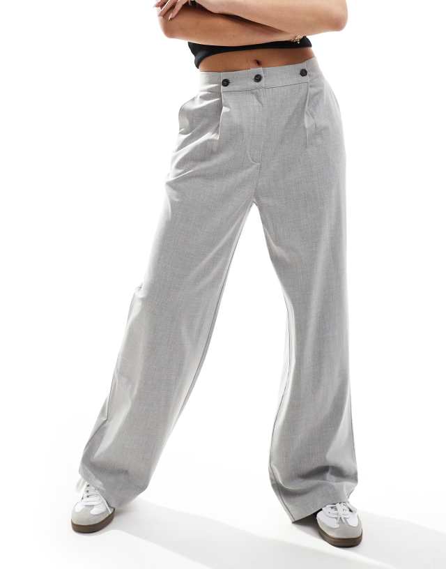 Pimkie - tailored adjustable waist straight leg trouser in light grey