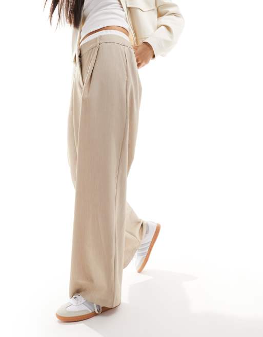 Pimkie tailored boxer trim straight leg trousers in beige, 2 of 5