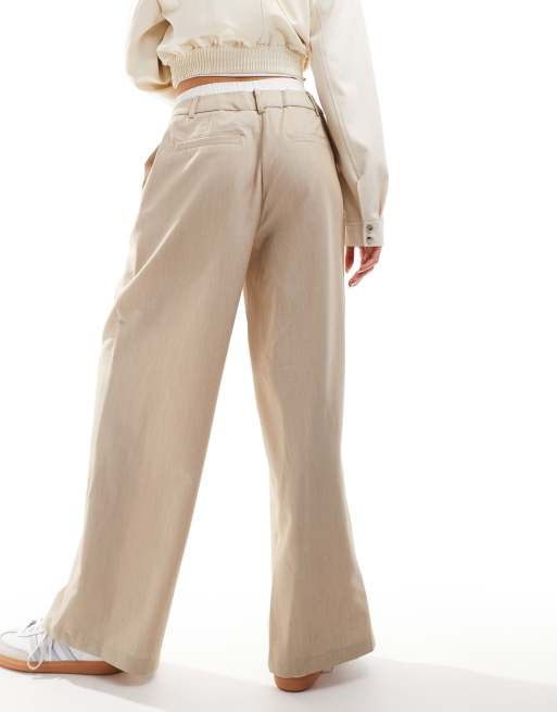 Pimkie tailored boxer trim straight leg trousers in beige, 4 of 5