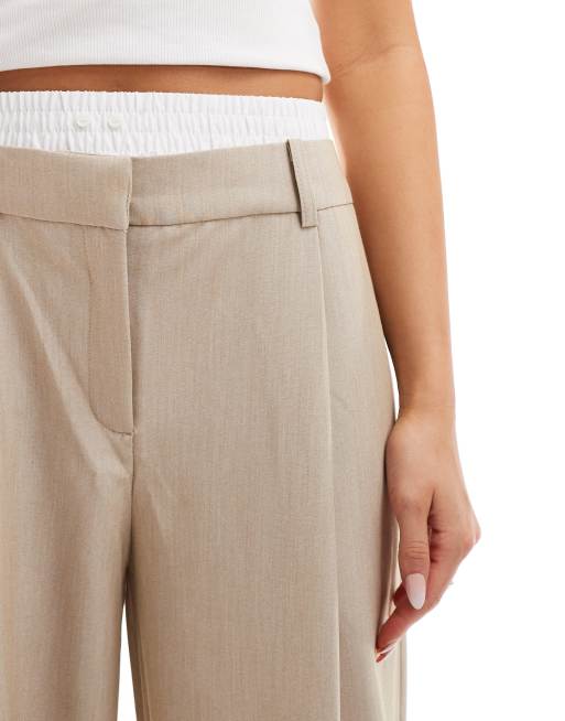 Pimkie tailored boxer trim straight leg trousers in beige, 5 of 5