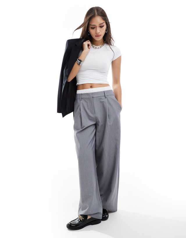 Pimkie - tailored boxer trim straight leg trousers in grey