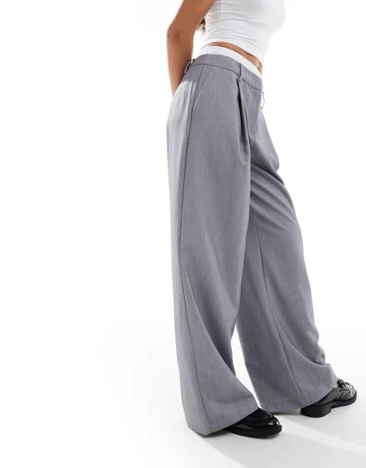 Pimkie tailored boxer trim straight leg trousers in grey, 5 of 5