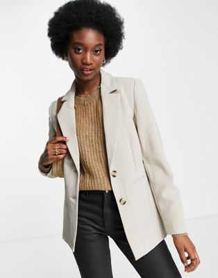 Pimkie tailored houndstooth check blazer co-ord in beige