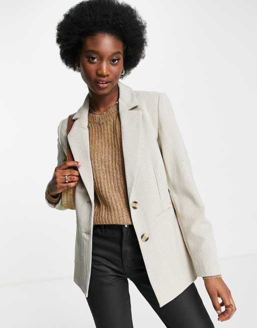 Pimkie tailored houndstooth check blazer co ord in beige ASOS