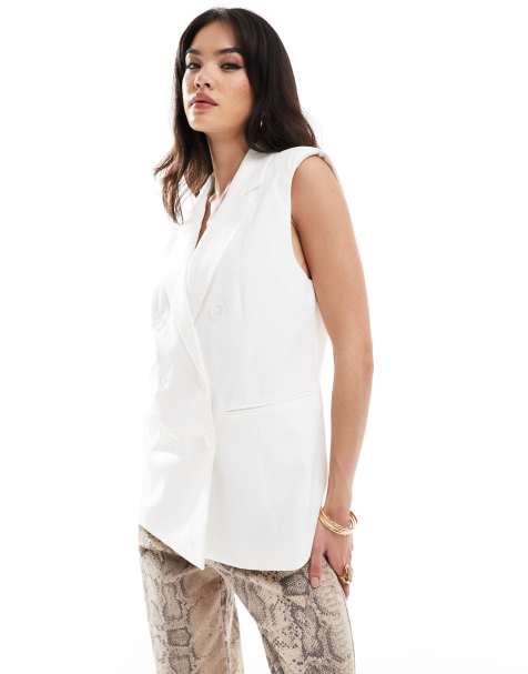 Pimkie tailored longline sleeveless blazer in white - view 1