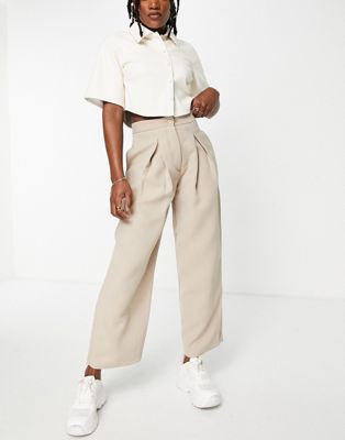 Pimkie tailored pleat detail co-ord trouser in beige