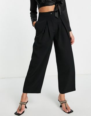 Pimkie tailored pleat detail co-ord trouser in black